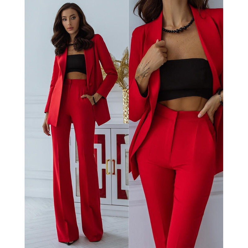 Tailor Solid Color Slim Fit Luxury Women Suits Single Breasted Shawl Lapel One Button Office Lady 2 Piece Jacket PPants Set 2024