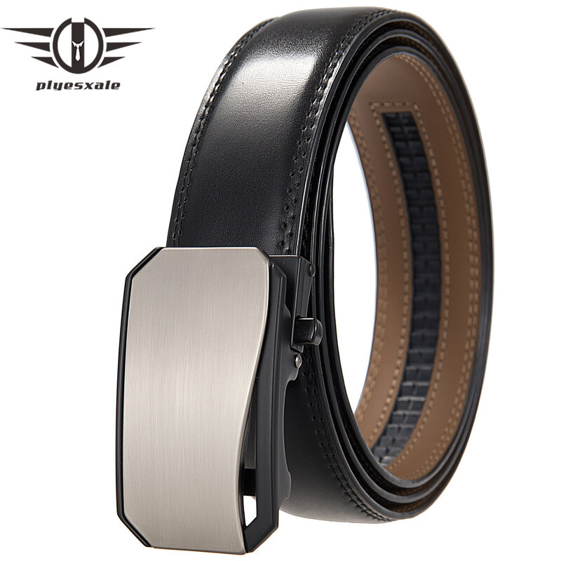 Plyesxale-Cinturón de cuero genuino para hombre, Correa con hebilla automática, cinturones de diseñador de lujo, 35mm de ancho, B1283