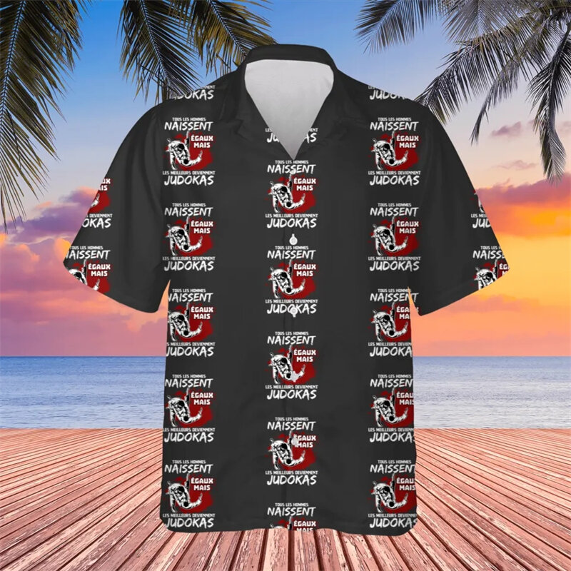 Camisa con estampado 3D de Judo para hombre, camisa hawaiana de manga corta, informal, solapa, vacaciones en la playa, ropa de verano