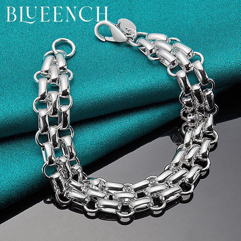 Blueench 925 srebro Hip Hop gruby łańcuch bransoletka dla kobiet mężczyzn osobowość Trend modne bransoletki