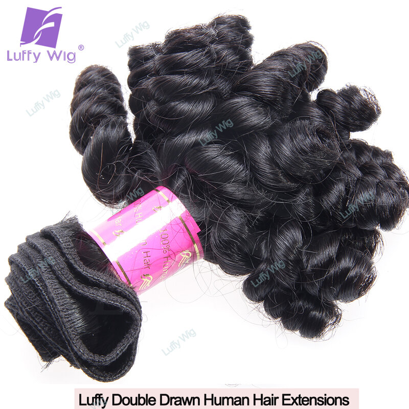 Funmi-extensiones de cabello humano rizado para mujeres negras, mechones hinchables de doble amanecer, rizo nigeriano, cabello Remy brasileño Real, Luffy