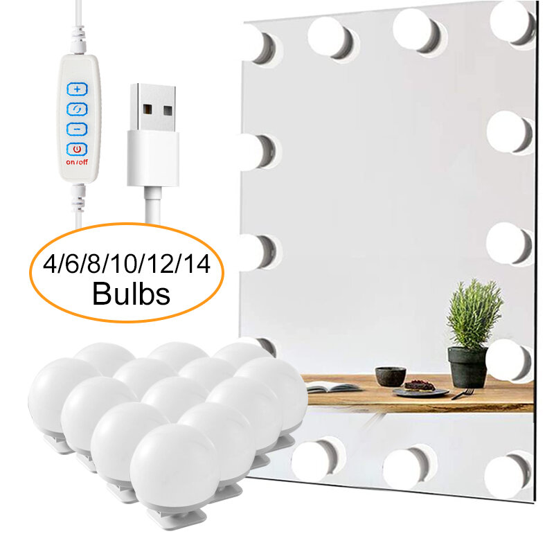 Ampoules LED détachables pour miroir de maquillage professionnel, alimentation USB, lampes pour miroir de Table de toilette Hollywood