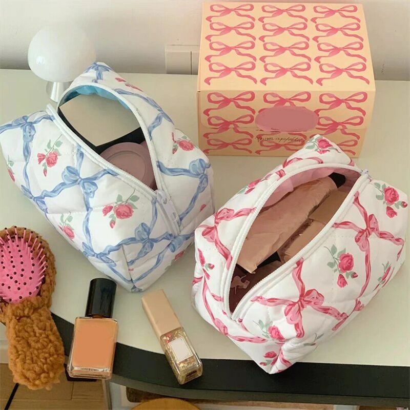 Bow Rose Cosmetic Bag Travel Makeup Storage Bag Women Washing Pouch Sweet Fashion Clutch Bag For Woman Portable Makeup Pouch