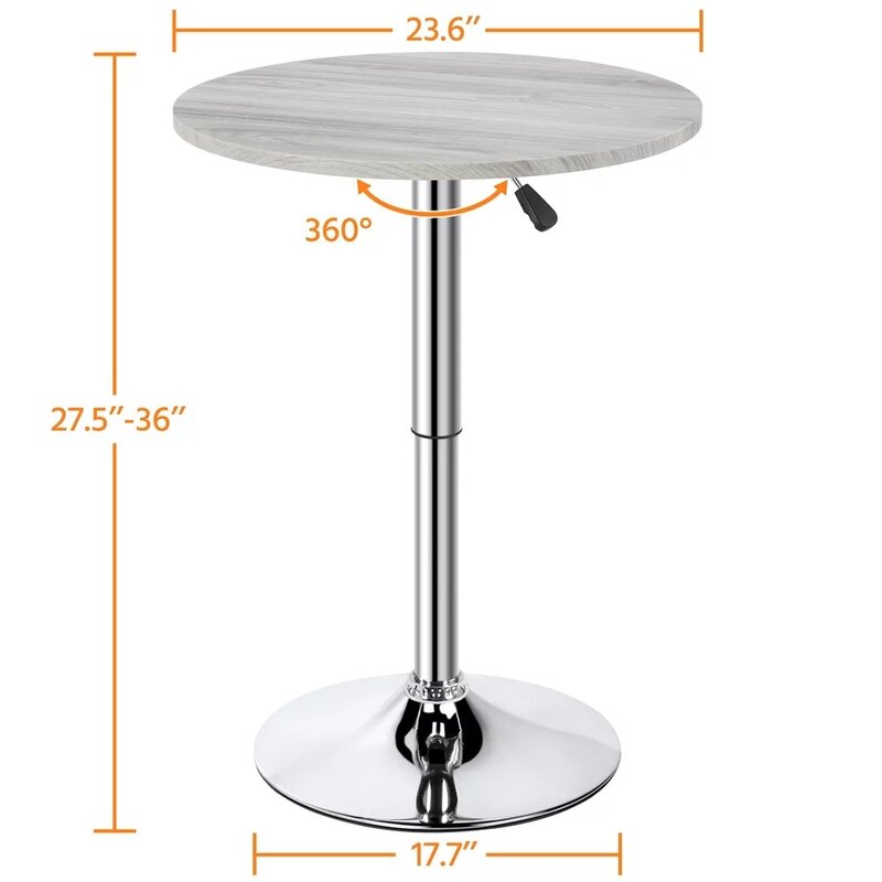 SmileMart Height Adjustable Pub Round Table 360° Swivel Bistro Café Home Bar, Gray Rust-proof Table Suitable Indoor Outdoor Use