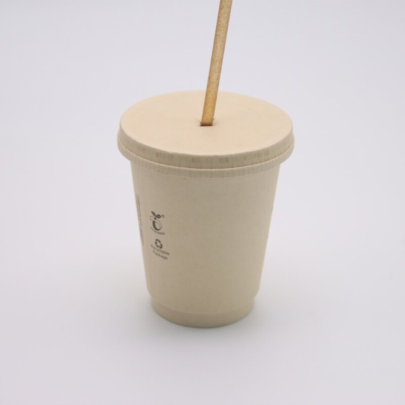 Parede dupla impressa logotipo polpa papel copo de café com tampa, produto personalizado, venda quente