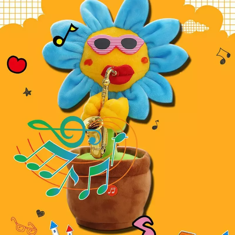 Diskon Besar Boneka Bunga Matahari Elektrik Boneka Mewah 80 Lagu Hadiah Mainan Anak-anak Lucu Mainan Bunga Matahari Menari Saksofon USB