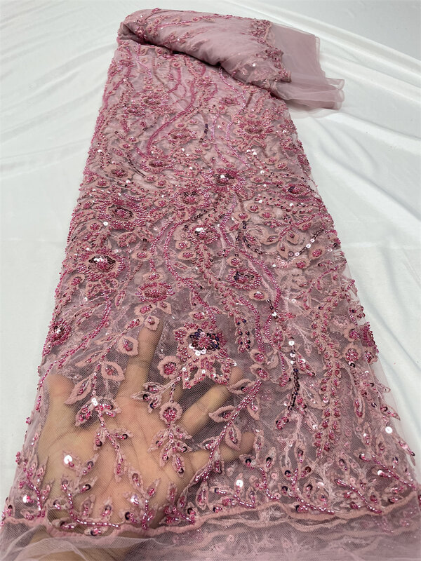 Tela de encaje con cuentas de lentejuelas africanas 2023 Material de encaje de alta calidad telas de encaje de boda nigerianas francesas para vestido de fiesta QF0573