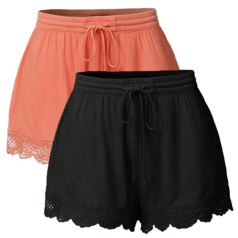 Celana pendek wanita kasual, celana pendek musim panas, pinggang elastis, tali serut, sederhana, longgar, mode baru, 2024