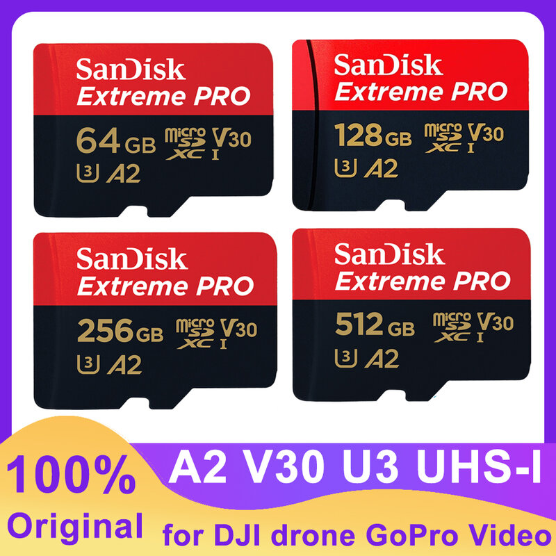 Sandisk 32Gb 64Gb U3 V30 Micro Sd Kaart Sdxc UHS-I 128Gb 256Gb Extreme Pro Kaart Tf Flash Kaarten Geheugenkaart Adapter Voor Camera Dji
