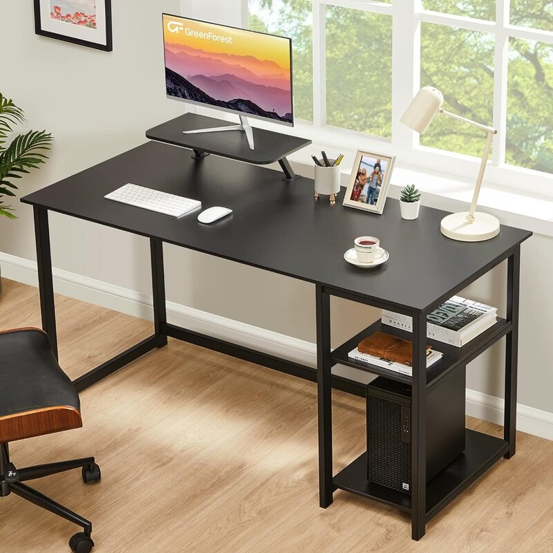 GreenForest-escritorio de oficina para el hogar con soporte para Monitor y estantes de almacenamiento, lado izquierdo o derecho, moderno, 47 pulgadas
