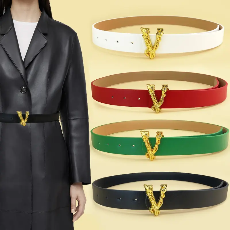 Cinturón de estilo occidental para mujer, cinturón sencillo y a la moda con decoración pura, versátil, con botones en V, ideal para Vaqueros, novedad de 2024