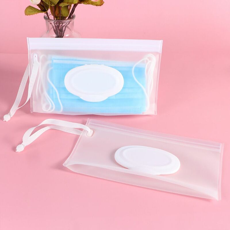 1PC Transparent Portable Cartoon Baby Kids Wet Wipes Clutch Carrying Bag Wet Paper Tissue Container Dispenser Snap-strap Pouch