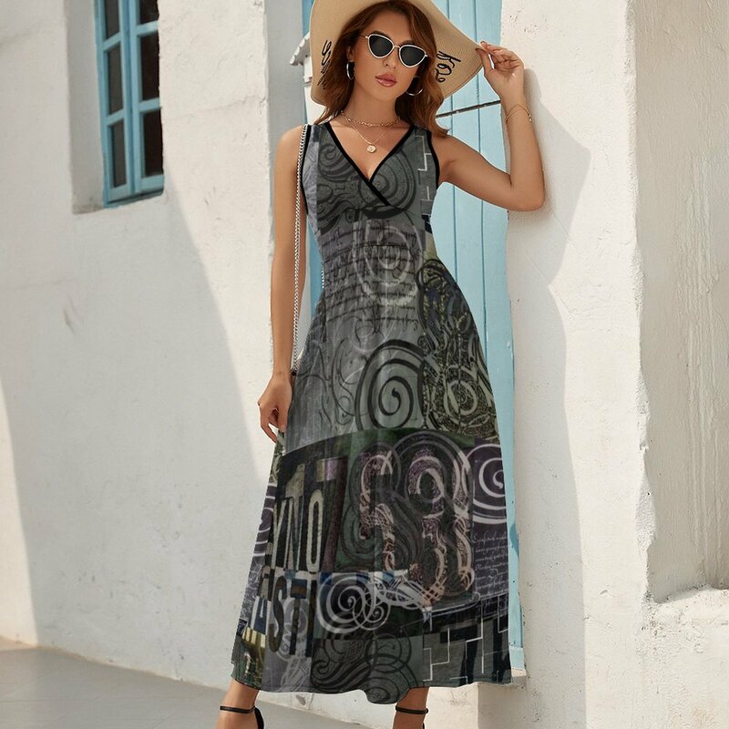 فستان نسائي صيفي طويل بدون أكمام بأشكال حروف كلاسيكية فستان سهرة نسائي