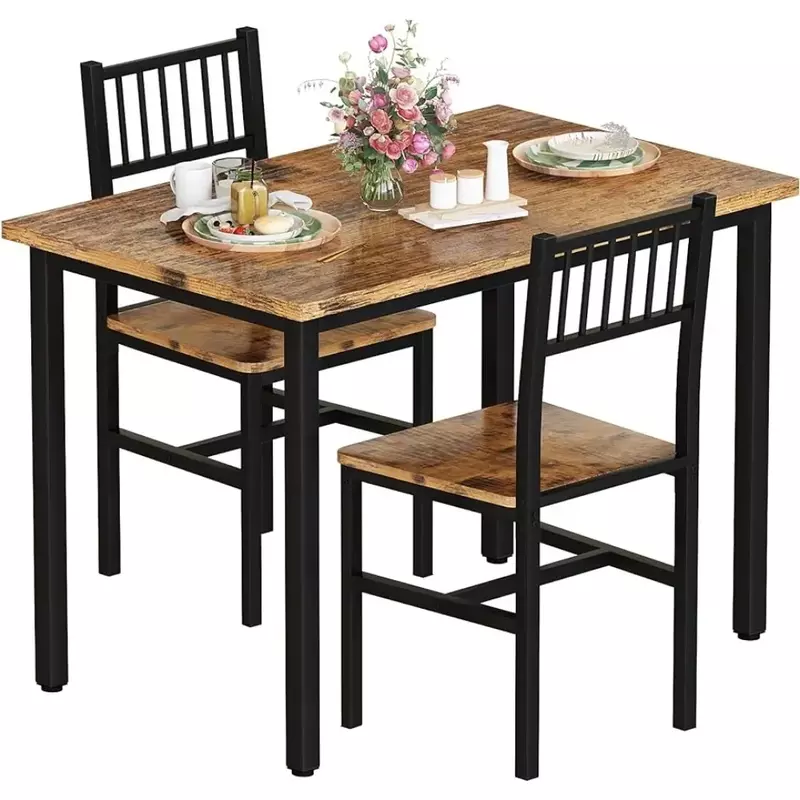 3 Piece Dining Table Set, Small Industrial Kitchen Table & 2 Chairs, Kitchen Breakfast Table Set