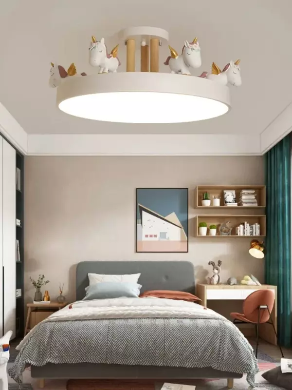 Scandinavian LED Children's Room Ceiling Pendant Light, Pink/Blue Unicorn for Living Room, Bedroom Home Decoration.