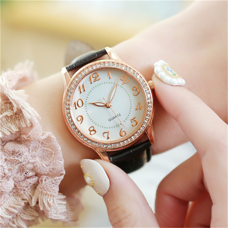 Relógio de pulso quartzo estilo simples para senhoras, relógio diamante, elegante cinto relógio feminino, luxo