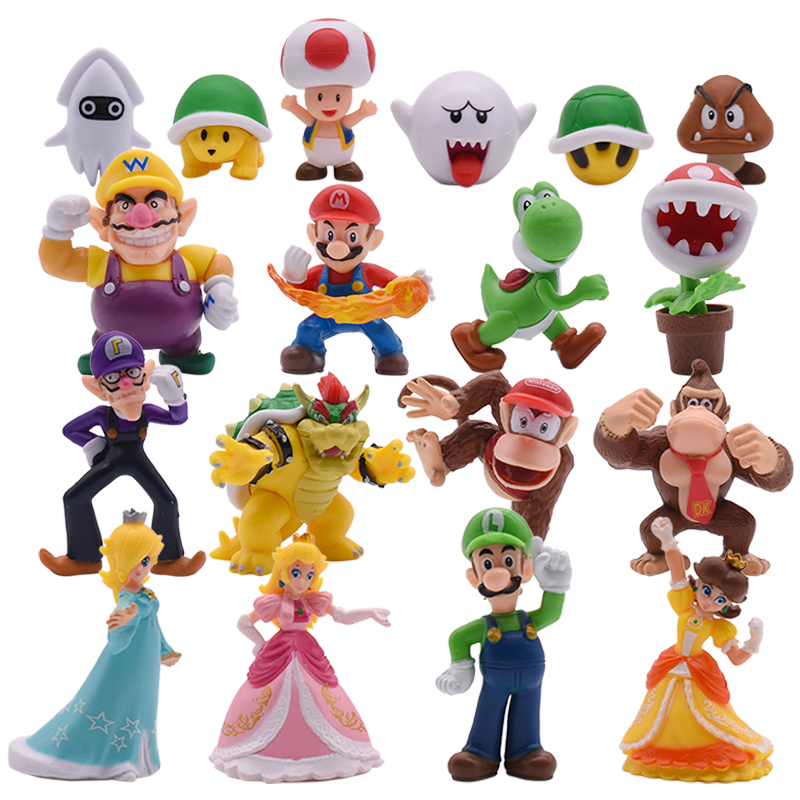 Mario Bros Figura Set, Sapo Princesa Peach Luigi Yoshi Daisy Bowser Wario Donkey Kong Koopa Troopa, Coleção de PVC Brinquedo