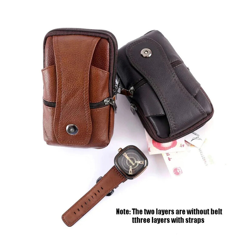 Fashion Leather Hip Bag For Men-Multifunctional Hip Bag Large Content Belt Bag Multi Layered Buckle Phone Bag