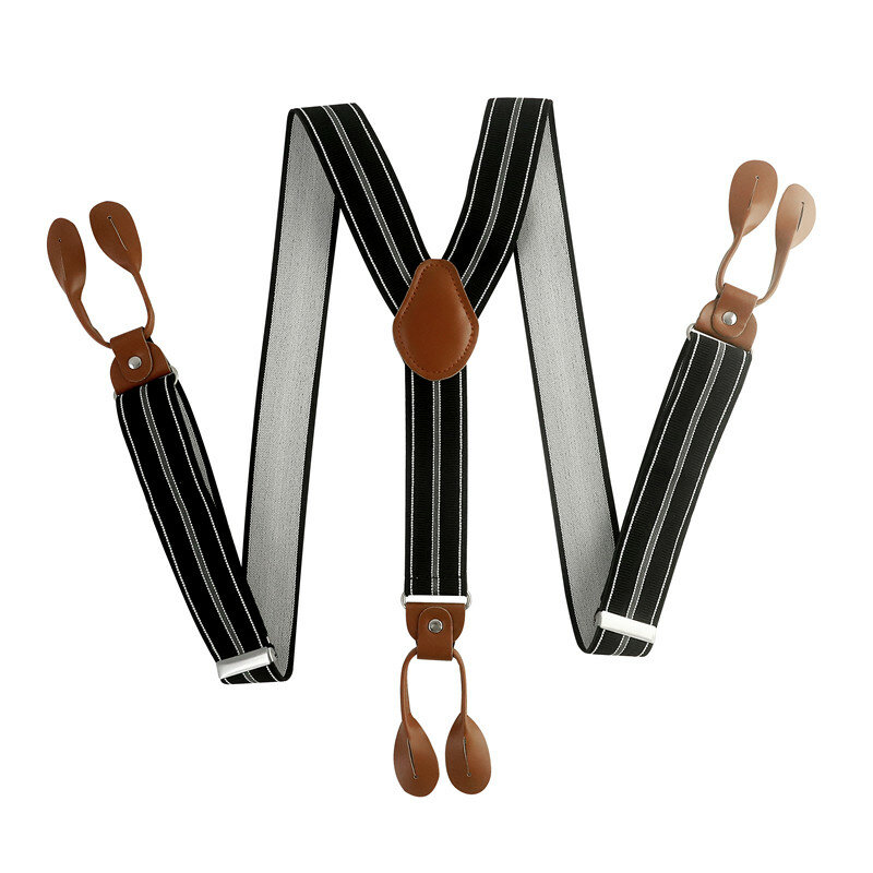 35mm Width Suspenders For Men Brown PU Synthetic Leather Trimmed Button Y Back Men Fashion Suspenders Pant Braces Dad Gift