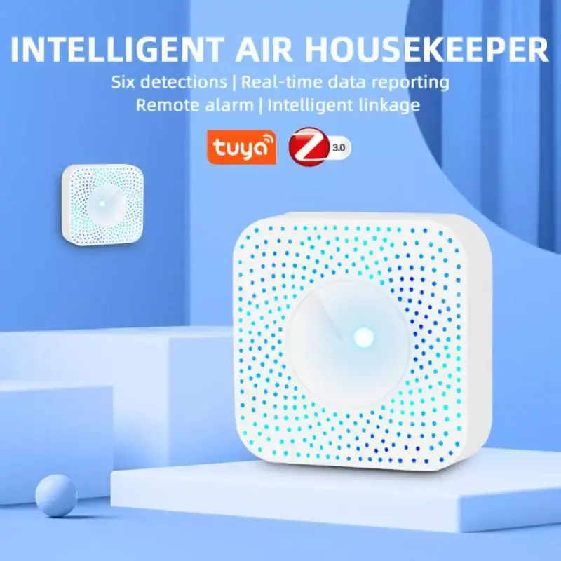 Tuya zigbee Smart Air Housekeeper PM2.5, Formaldehyde, VOC,CO2, Temperature, Humidity 6 In 1 Smart Air Box Sensor Automation