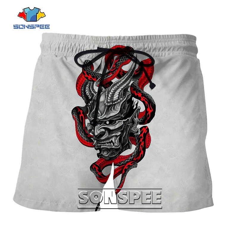 SONSPEE Devil Monster Harajuku Summer 3D Print Shorts Plus Size Clothing Men Women Horror Style Evil Tusks Sports Short Pants