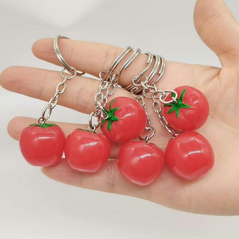 Bonito pingente de tomate 3D chaveiro, polimento pingentes saco planta, acessório bolsa, 2pcs