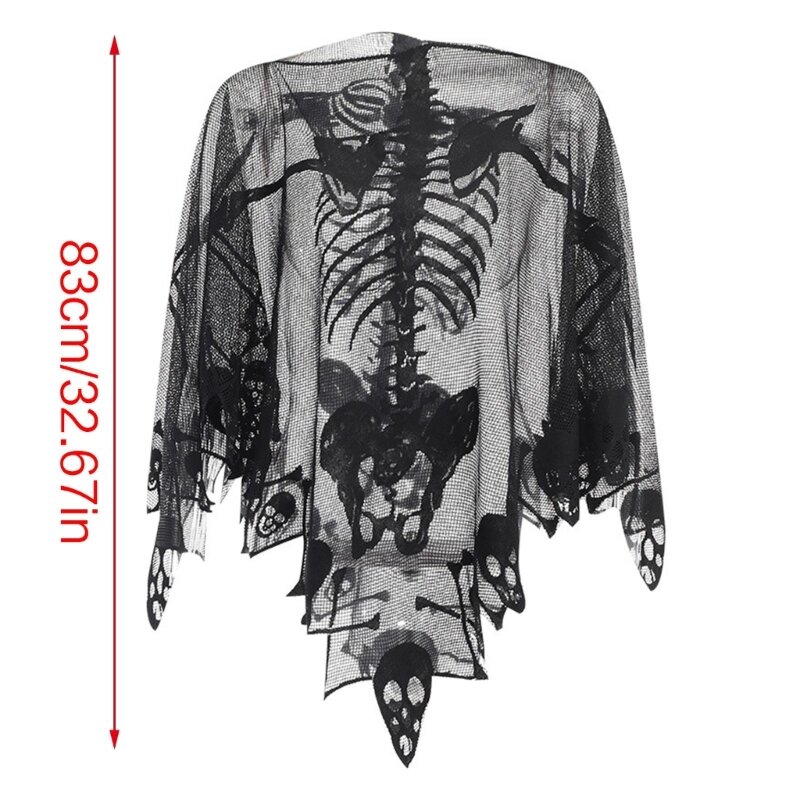 Gothic Skull Shawl สำหรับผู้ใหญ่ Day of the Death Skeleton Cape COSPLAY เครื่องแต่งกายเสื้อคลุมเทศกาลวันหยุด Photo สวม Punk