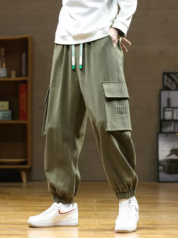 Calças masculinas de algodão multi-bolsos, calças largas casuais para corredores, streetwear hip-hop, calças harém masculinas, tamanho grande, 8XL, nova para outono, 2020