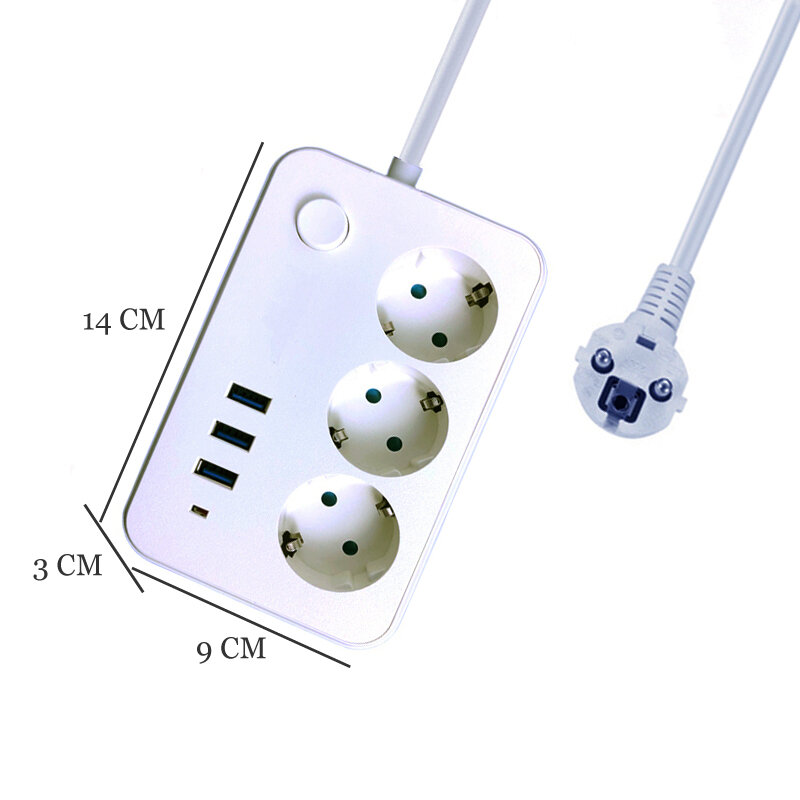 Regleta de alimentación de la UE con Cable de extensión de 1,8 M, enchufes eléctricos con puertos USB para el hogar y la Oficina, Protector contra sobretensiones, filtro de red inteligente