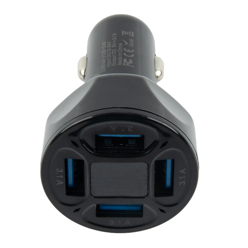 Cargador de coche USB compacto y portátil con 4 puertos y Pantalla LED para carga rápida y compatibilidad