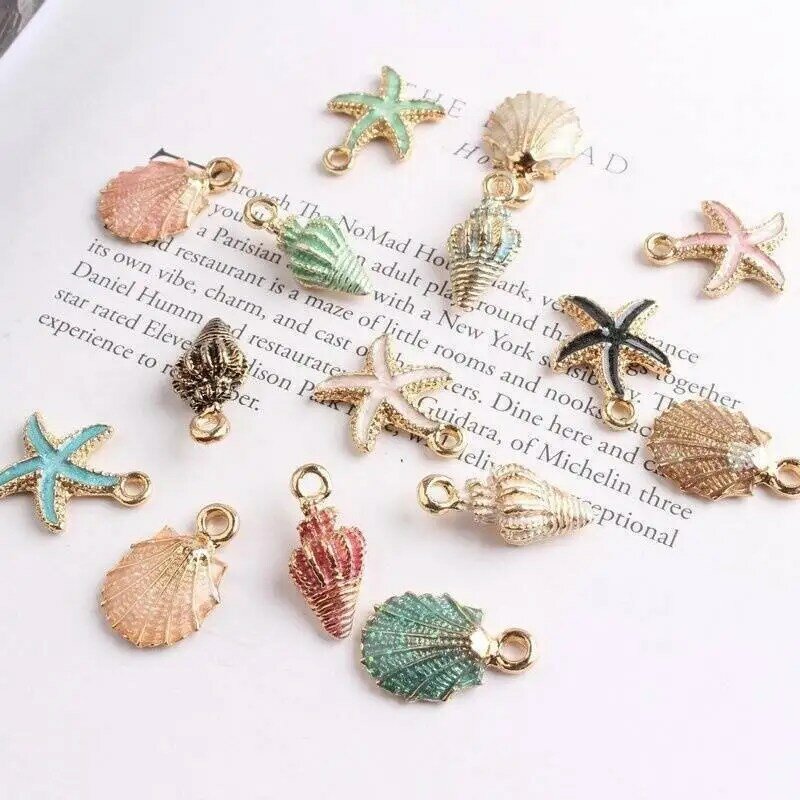 Cute Starfish Conch Sea Shell Charms Pendants Ocean Style Anklet Bracelet Necklace Jewelry DIY Craft Accessories 10/13Pcs