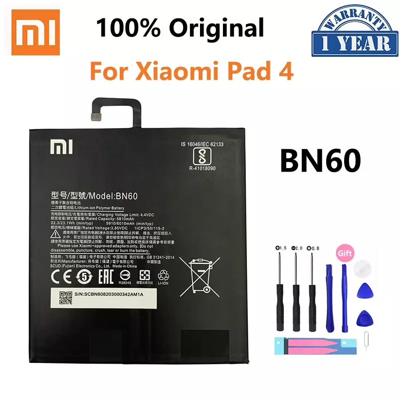 100% Original Tablet BM60 BM61 BM62 BN60 BN80 Battery For Xiaomi Mi Pad MiPad 1 2 3 4 Plus Replacement Batteries Bateria