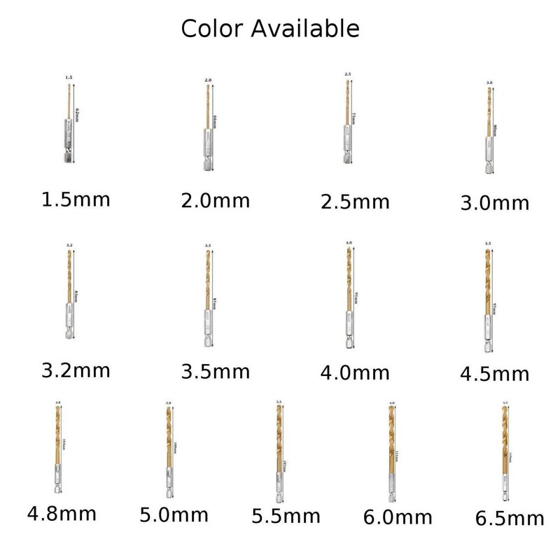 Markowa nowe wiertło 13 różnych stali szybkotnącej 4.5mm/0.18 \ "4.8mm/0.19 \" 5.0mm/0.20 \ "Gold 1pc 2.0mm/0.08 \" plastik