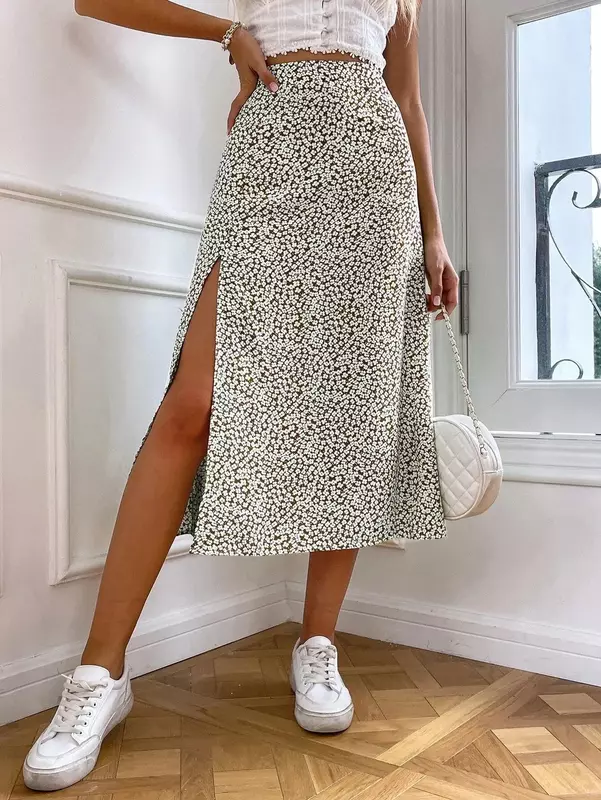 2024 New Summer Women's Floral Skirt Split A-line Wrap Hip Skirt Summer Dress