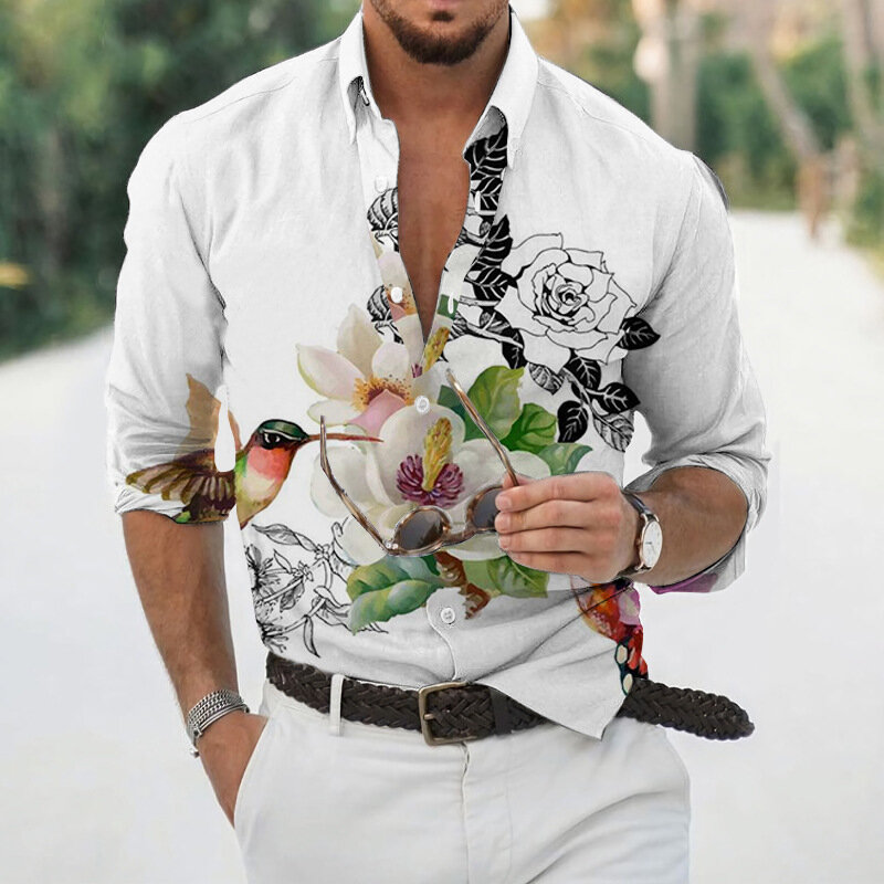 Camisa de mariposa Hawaiana para hombre, camisa de manga larga con estampado 3D, pintura abstracta, ropa superior de gran tamaño, nuevo estilo