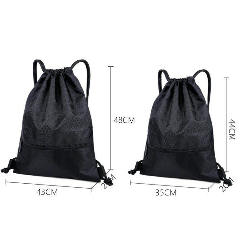 Women Waterproof Nylon Drawstring Backpack Outdoor Sport Fitness Storage Pouch Schoolbag for Students Men Zipper Rope Ball Bags