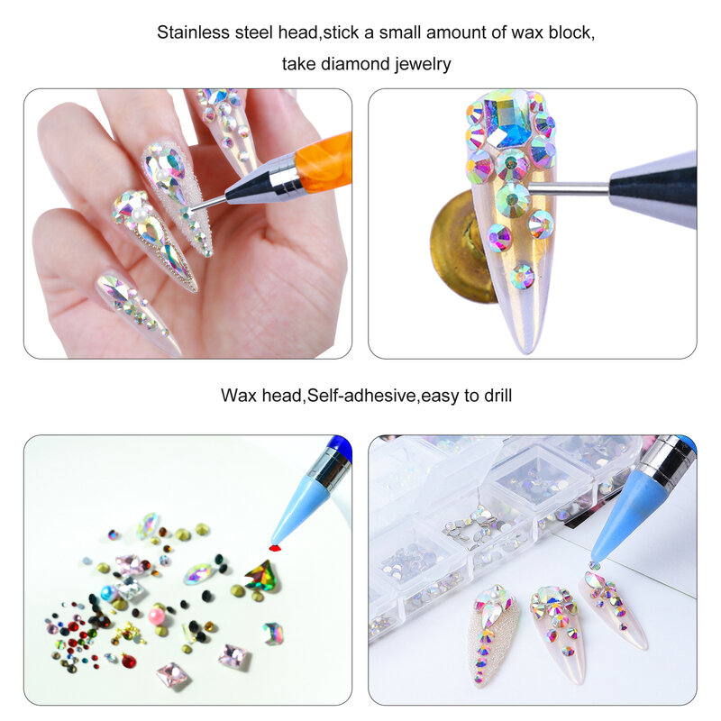 Lápiz aplicador de diamantes de imitación, pluma de cera para decoraciones de Arte de uñas, herramienta para recoger gemas, Waxpen