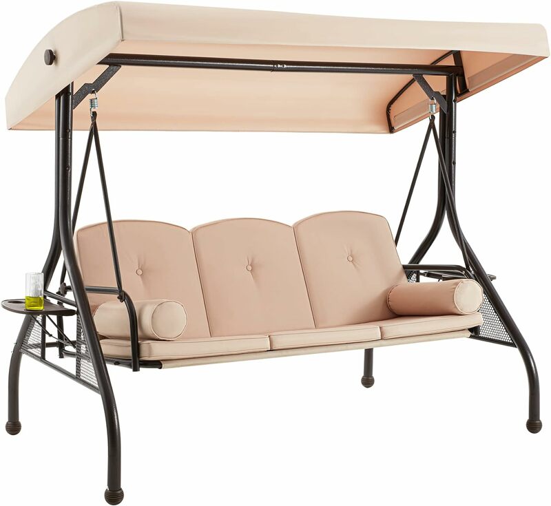 야외 파티오 스윙 의자, 조절 가능한 등받이 및 캐노피가 있는 베란다 스윙 의자, 야외 베란다 스윙 글라이더 의자, 3 인용