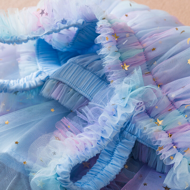 Flower Girl Dresses Summer New Girls' Strap Mesh Rainbow Sequin Princess Wedding Party reggiseno per bambini a-line lunghezza al ginocchio