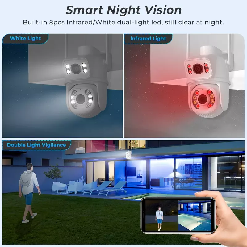 Icsee 4k 8mp ptz wifi kamera Dual-Lens Dual-Bildschirme Mensch erkennt Farbe Nachtsicht wasserdichte Überwachungs kamera im Freien