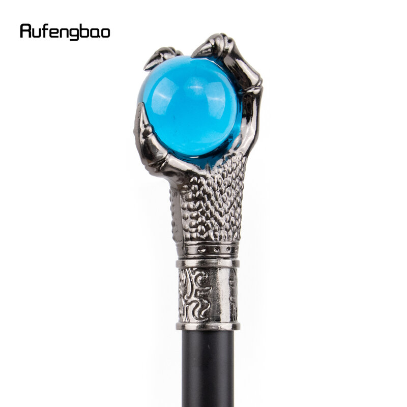 Dragon Claw Grasp Blue Glass Ball Silver Single Joint Walking Stick Decorative Party Fashionable Cane Halloween Crosier 93cm