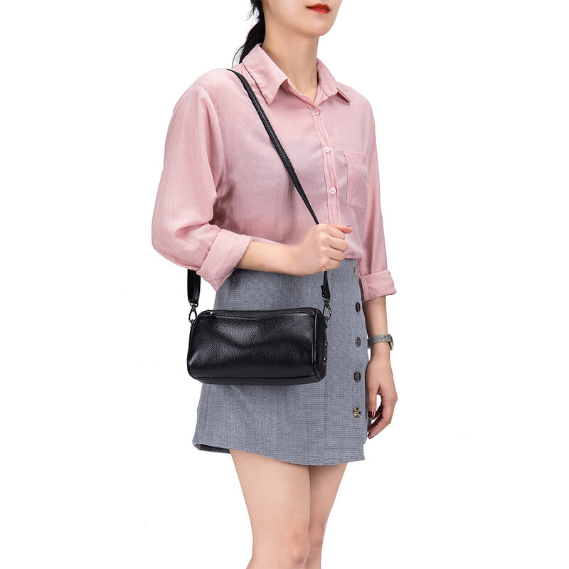 Bolsa de travesseiro tiracolo simples para mulheres, couro genuíno macio, bolsa de ombro pequena versátil casual multifuncional, bolsa para telefone feminino