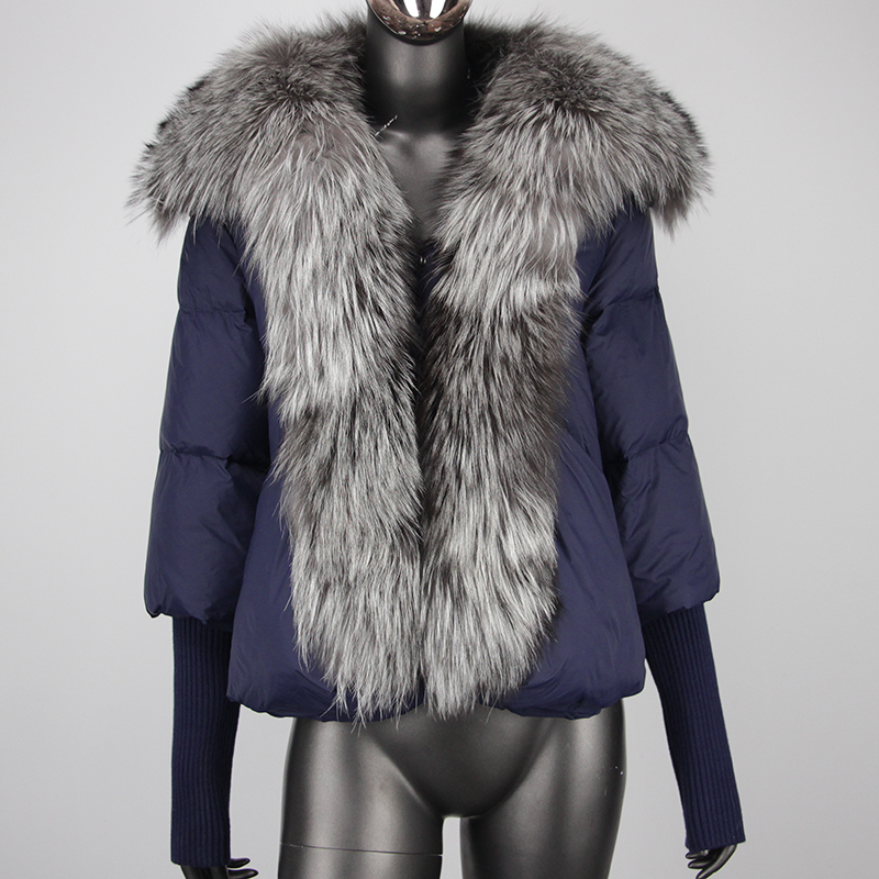 FURYOURSELF 2023 Natural Real Fox Raccoon Fur Collar Winter Jacket Women Warm Duck Down Coat Knitted Sleeve Outwear Streetwear