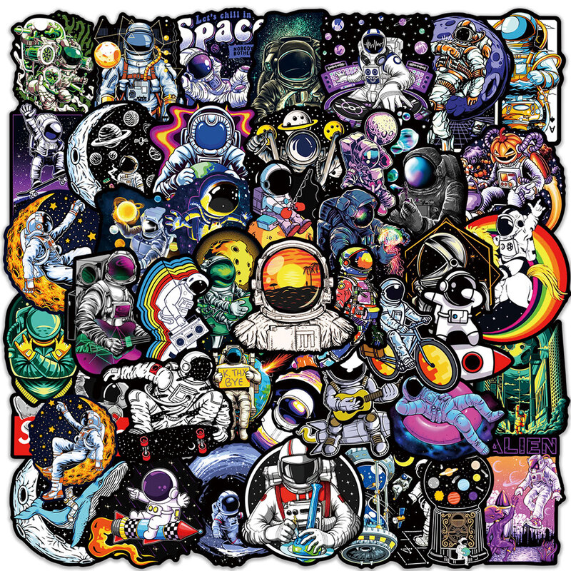 10/30/50 buah stiker astronot luar angkasa stiker kartun estetika DIY Skateboard sepeda motor bagasi tahan air keren mainan stiker
