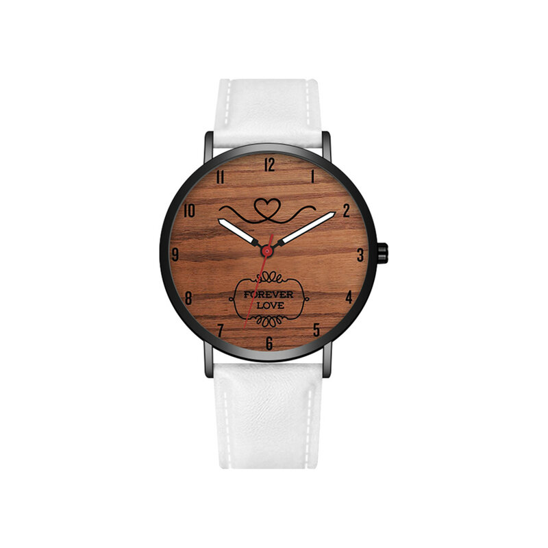 여성용 가죽 시계 발렌타인 데이 선물 패션 커플 시계 스트랩, 스틸 쿼츠 손목 시계, 나무 결 절묘한 다이얼 시계