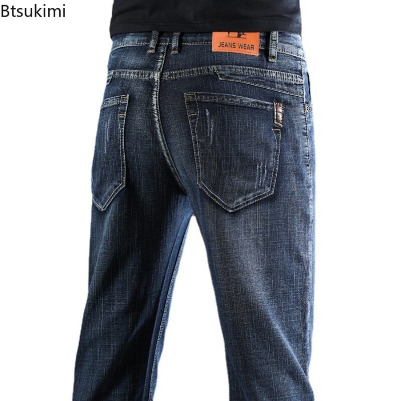 Pantaloni in Denim da uomo nuovi primaverili moda Slim Fit pantaloni Casual dritti elastici alti Comfort All-match Jeans classici abbigliamento uomo