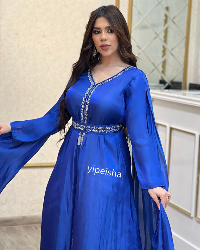 Prom Dress Evening Satin Beading Draped Homecoming A-line V-neck Bespoke Occasion Gown Midi Dresses Saudi Arabia  
