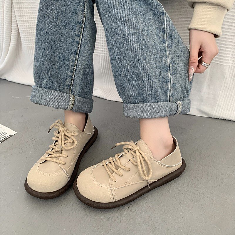 Cross Strap Round Toe Stitching Spring and Autumn Solid PU Women's Flat Shoes 2024 Hot Sale Shoes for Women Zapatos De Mujer