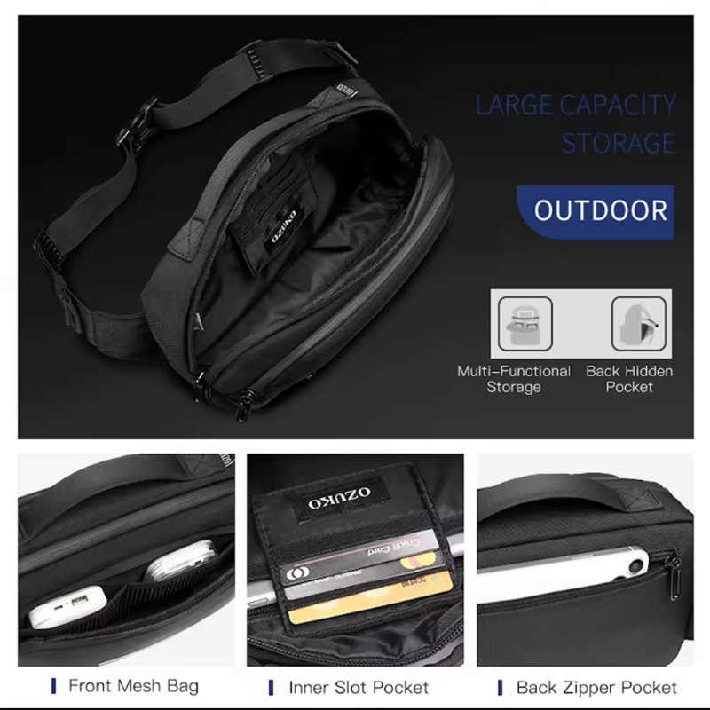 OZUKO Waist Pack For Men Crossbody Bag Exercise Hiking Outdoor Travel Running Skiing Fashion Waterproof Crossbody Bag
