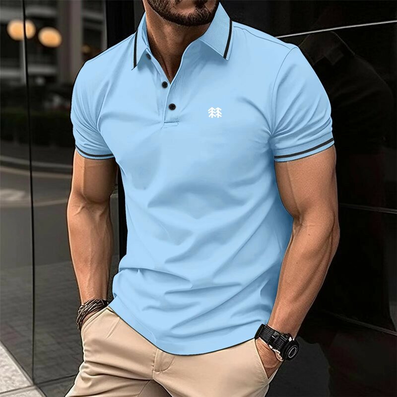 Camisa polo respirável de manga curta masculina, tamanho europeu, moda casual de negócios, alta qualidade, verão, nova